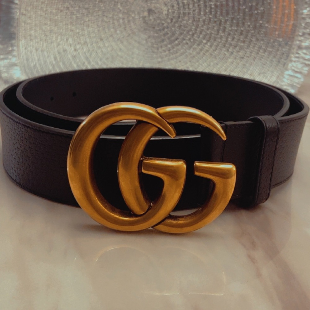 Gucci Black Leather Belt with Gold Buckle